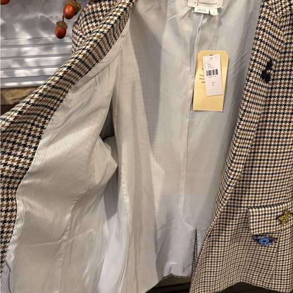 NWT Anthropologie Appliqué Women's Houndstooth Blazer with Gorgeous Beading L - Picture 12 of 16